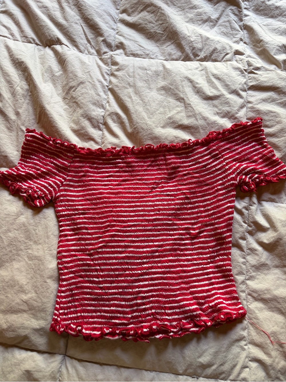 Heart Hips Red and White Striped Off-Shoulder Crop Top